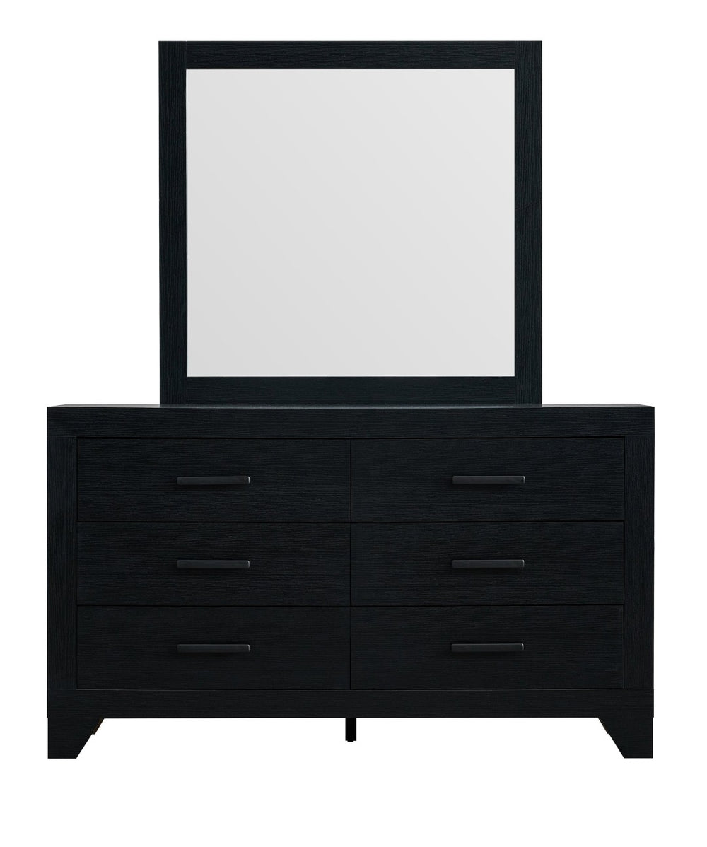 English Elm Plano Six Drawer Wide Dresser with Wood Grain Laminate and Modern Metal Hardware Black B078P498690