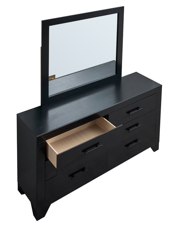 English Elm Plano Six Drawer Wide Dresser with Wood Grain Laminate and Modern Metal Hardware Black B078P498690