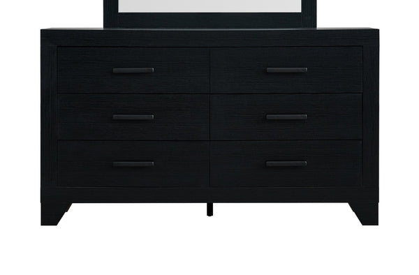 English Elm Plano Six Drawer Wide Dresser with Wood Grain Laminate and Modern Metal Hardware Black B078P498690