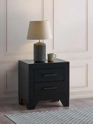 English Elm Plano Two Drawer Nightstand with Dovetail Joinery and Sleek Metal Hardware for Modern Bedrooms Black B078P498692