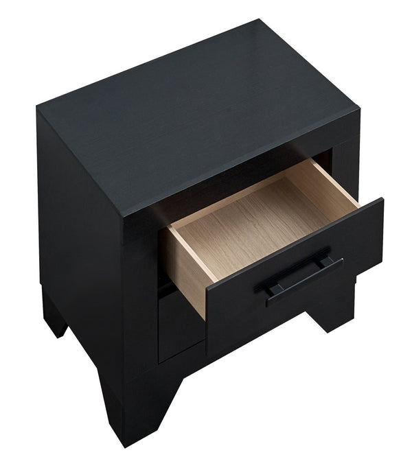 English Elm Plano Two Drawer Nightstand with Dovetail Joinery and Sleek Metal Hardware for Modern Bedrooms Black B078P498692