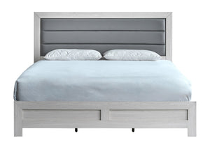 English Elm Plano Full Bed with Faux Leather Headboard and Wood Grain Laminate Modern Frame Beige B078P498693