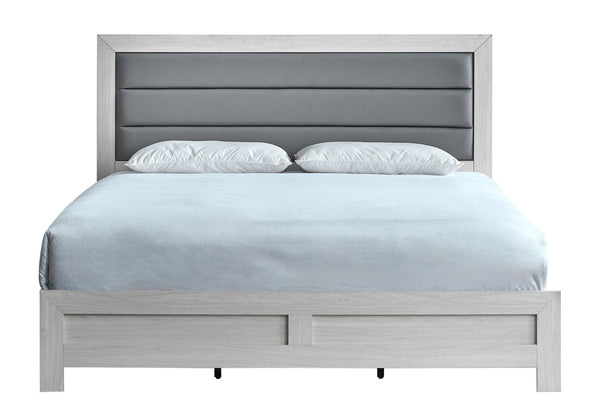 English Elm Plano Full Bed with Faux Leather Headboard and Wood Grain Laminate Modern Frame Beige B078P498693