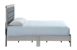 English Elm Plano King Bed Faux Leather Padded Headboard Wood Grain Laminate Frame Bedroom Beige B078P498694
