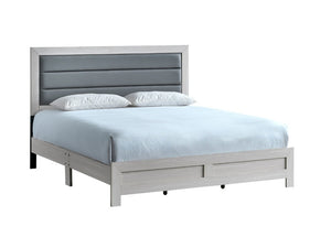 English Elm Plano King Bed Faux Leather Padded Headboard Wood Grain Laminate Frame Bedroom Beige B078P498694