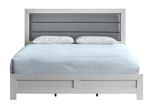 English Elm Plano King Bed Faux Leather Padded Headboard Wood Grain Laminate Frame Bedroom Beige B078P498694