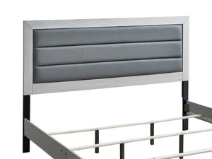 English Elm Plano King Bed Faux Leather Padded Headboard Wood Grain Laminate Frame Bedroom Beige B078P498694