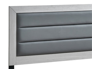 English Elm Plano King Bed Faux Leather Padded Headboard Wood Grain Laminate Frame Bedroom Beige B078P498694