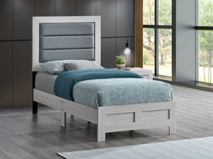 English Elm Plano Twin Bed Faux Leather Padded Headboard Wood Grain Laminate Frame Modern Youth Beige B078P498696