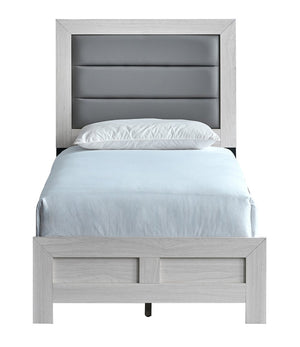 English Elm Plano Twin Bed Faux Leather Padded Headboard Wood Grain Laminate Frame Modern Youth Beige B078P498696
