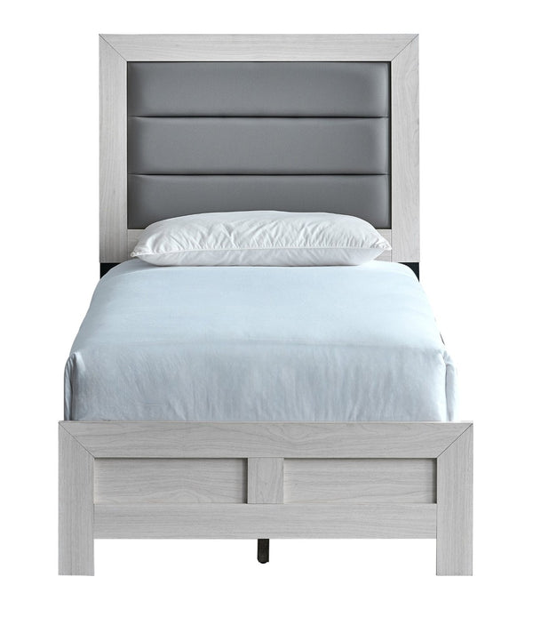 English Elm Plano Twin Bed Faux Leather Padded Headboard Wood Grain Laminate Frame Modern Youth Beige B078P498696