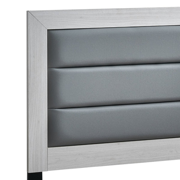 English Elm Plano Twin Bed Faux Leather Padded Headboard Wood Grain Laminate Frame Modern Youth Beige B078P498696