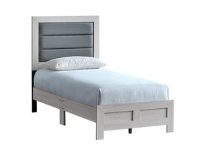 English Elm Plano Twin Bed Faux Leather Padded Headboard Wood Grain Laminate Frame Modern Youth Beige B078P498696