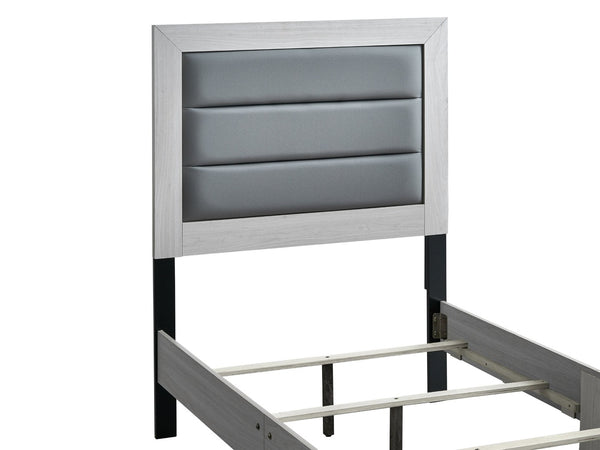 English Elm Plano Twin Bed Faux Leather Padded Headboard Wood Grain Laminate Frame Modern Youth Beige B078P498696