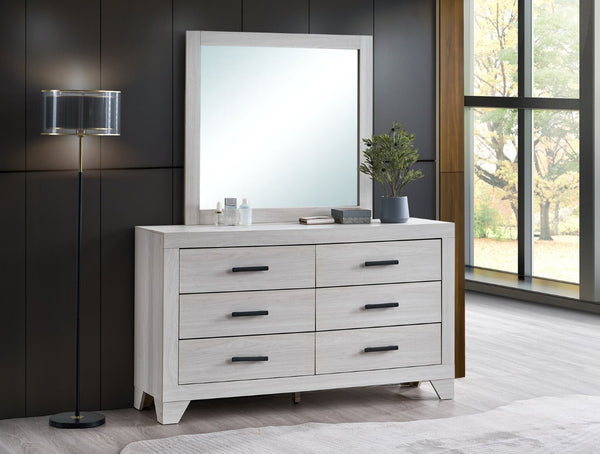 English Elm Plano Six Drawer Wide Dresser with Wood Grain Laminate and Modern Metal Hardware Beige B078P498698