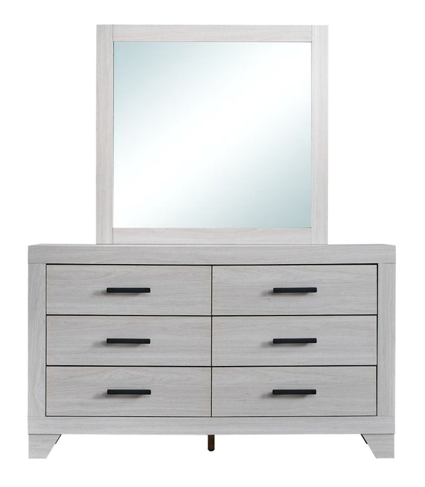 English Elm Plano Six Drawer Wide Dresser with Wood Grain Laminate and Modern Metal Hardware Beige B078P498698