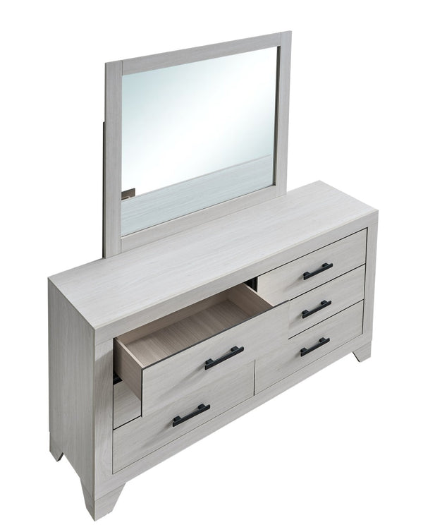 English Elm Plano Six Drawer Wide Dresser with Wood Grain Laminate and Modern Metal Hardware Beige B078P498698