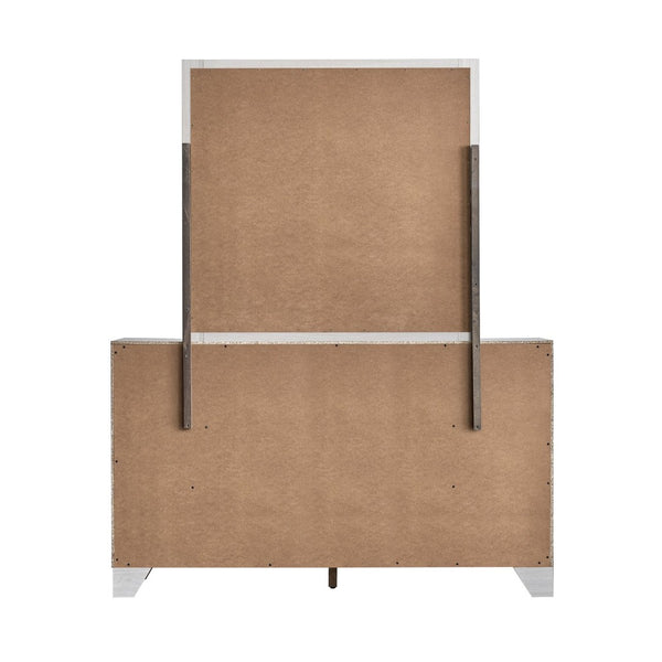 English Elm Plano Six Drawer Wide Dresser with Wood Grain Laminate and Modern Metal Hardware Beige B078P498698