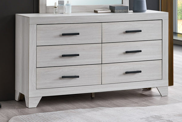 English Elm Plano Six Drawer Wide Dresser with Wood Grain Laminate and Modern Metal Hardware Beige B078P498698