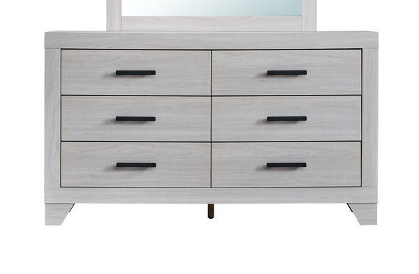 English Elm Plano Six Drawer Wide Dresser with Wood Grain Laminate and Modern Metal Hardware Beige B078P498698