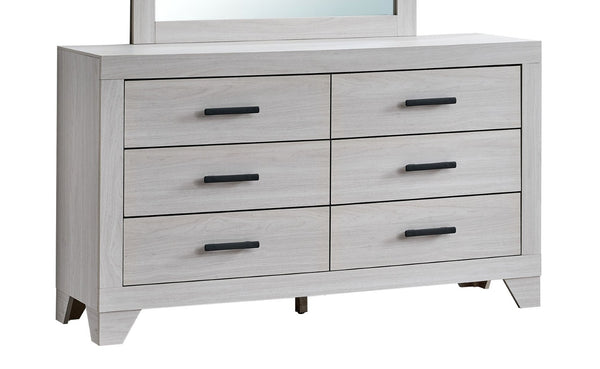 English Elm Plano Six Drawer Wide Dresser with Wood Grain Laminate and Modern Metal Hardware Beige B078P498698