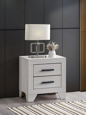 English Elm Plano Two Drawer Nightstand with Dovetail Joinery and Sleek Metal Hardware for Modern Bedrooms Beige B078P498700