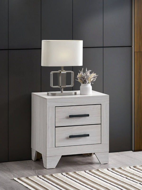English Elm Plano Two Drawer Nightstand with Dovetail Joinery and Sleek Metal Hardware for Modern Bedrooms Beige B078P498700