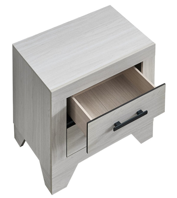 English Elm Plano Two Drawer Nightstand with Dovetail Joinery and Sleek Metal Hardware for Modern Bedrooms Beige B078P498700