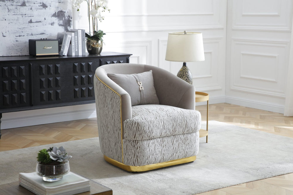 English Elm Lexington Chenille Accent Chair with Gold Trim and Beige Pillow for Living Rooms B078P498701