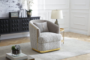 English Elm Lexington Chenille Accent Chair with Gold Trim and Beige Pillow for Living Rooms B078P498701
