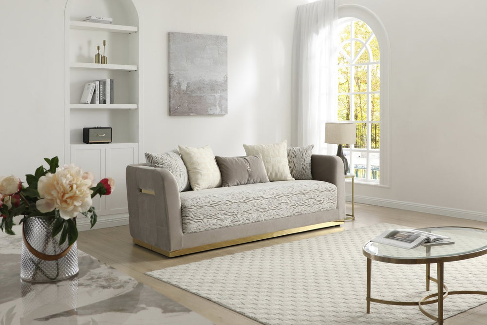 English Elm Lexington Plush Chenille Sofa with Gold Trim and Five Accent Pillows for Elegant Rooms B078P498703