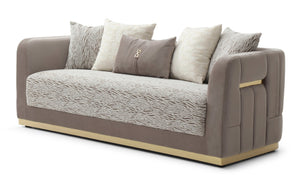 English Elm Lexington Plush Chenille Sofa with Gold Trim and Five Accent Pillows for Elegant Rooms B078P498703