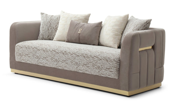 English Elm Lexington Plush Chenille Sofa with Gold Trim and Five Accent Pillows for Elegant Rooms B078P498703