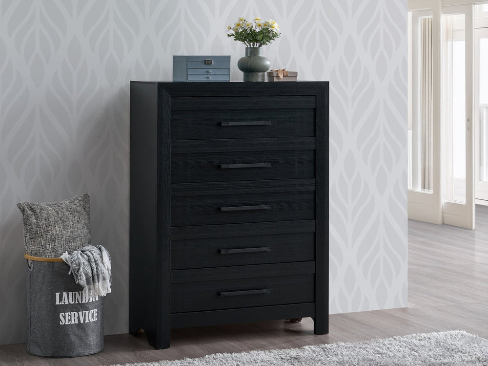 English Elm Rustica Five Drawer Tall Chest Matte Black Finish Modern Bedroom Storage Cabinet B078P498704