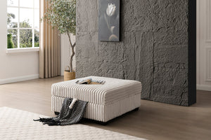 English Elm Teddy Fabric Storage Ottoman Large Square Lift Top Footrest for Living Room Ivory B078P511702