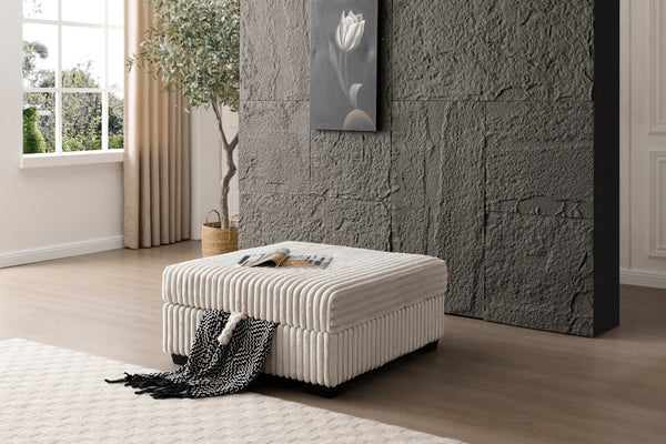 English Elm Teddy Fabric Storage Ottoman Large Square Lift Top Footrest for Living Room Ivory B078P511702
