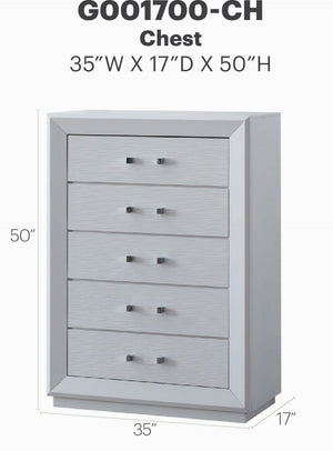 English Elm Mars Five Drawer Chest with Chrome Lucite Hardware and White Lacquer Glam Bedroom Finish B078P532714