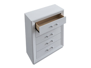 English Elm Mars Five Drawer Chest with Chrome Lucite Hardware and White Lacquer Glam Bedroom Finish B078P532714