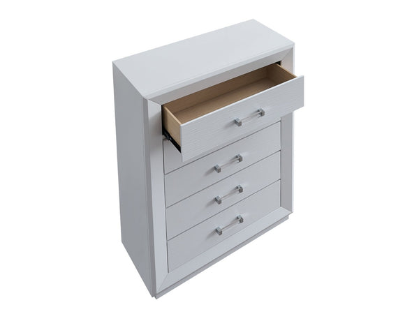 English Elm Mars Five Drawer Chest with Chrome Lucite Hardware and White Lacquer Glam Bedroom Finish B078P532714