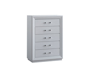 English Elm Mars Five Drawer Chest with Chrome Lucite Hardware and White Lacquer Glam Bedroom Finish B078P532714