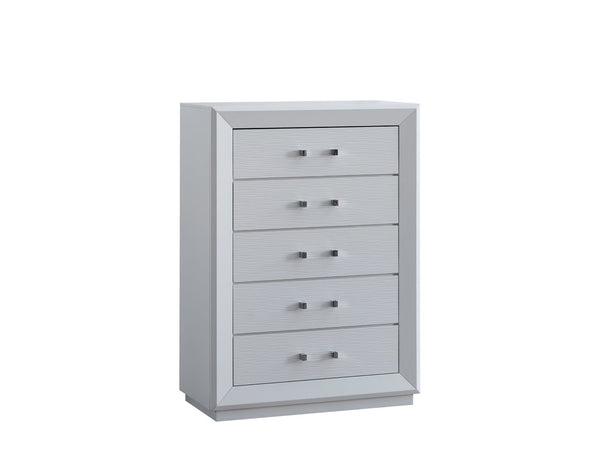 English Elm Mars Five Drawer Chest with Chrome Lucite Hardware and White Lacquer Glam Bedroom Finish B078P532714