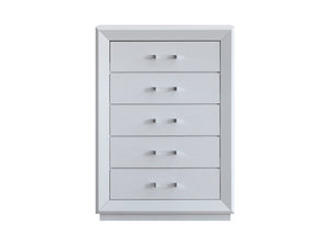 English Elm Mars Five Drawer Chest with Chrome Lucite Hardware and White Lacquer Glam Bedroom Finish B078P532714