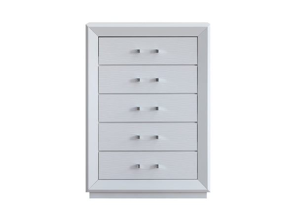 English Elm Mars Five Drawer Chest with Chrome Lucite Hardware and White Lacquer Glam Bedroom Finish B078P532714