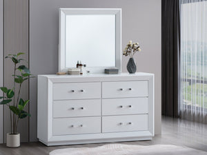 English Elm Mars Six Drawer Dresser White Lacquer Finish Chrome Lucite Hardware Glam Bedroom B078P532715