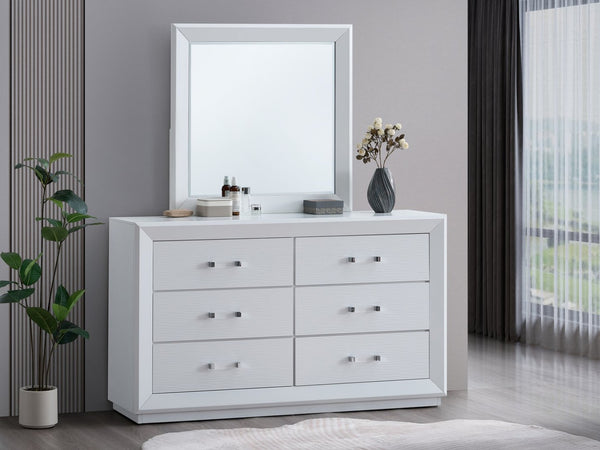 English Elm Mars Six Drawer Dresser White Lacquer Finish Chrome Lucite Hardware Glam Bedroom B078P532715