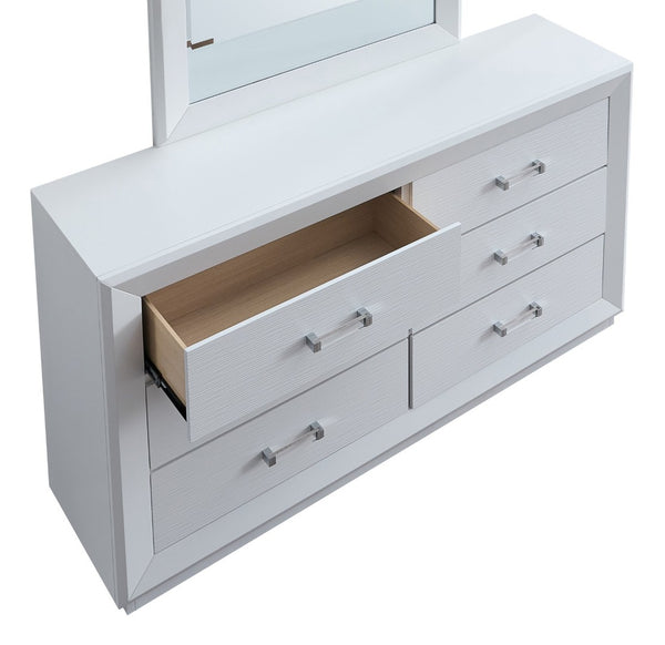 English Elm Mars Six Drawer Dresser White Lacquer Finish Chrome Lucite Hardware Glam Bedroom B078P532715