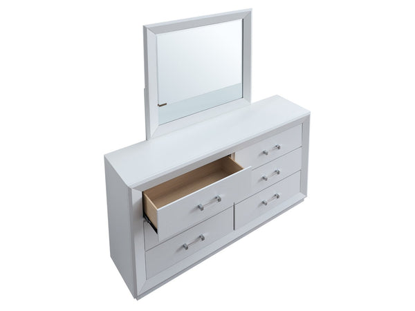 English Elm Mars Six Drawer Dresser White Lacquer Finish Chrome Lucite Hardware Glam Bedroom B078P532715