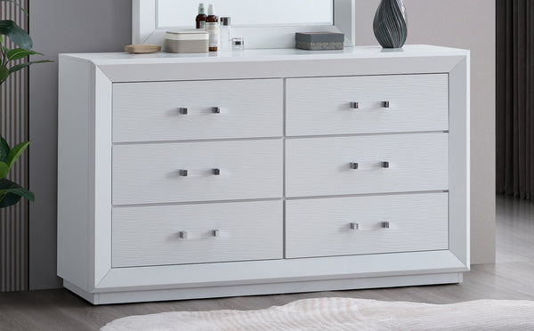 English Elm Mars Six Drawer Dresser White Lacquer Finish Chrome Lucite Hardware Glam Bedroom B078P532715