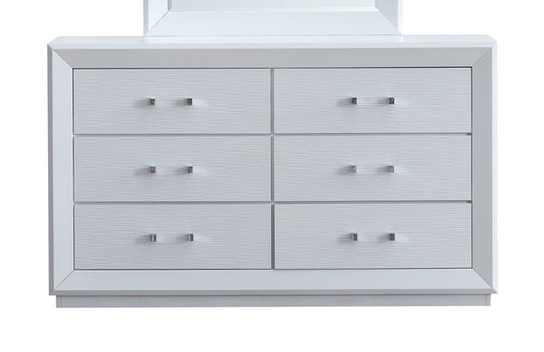 English Elm Mars Six Drawer Dresser White Lacquer Finish Chrome Lucite Hardware Glam Bedroom B078P532715