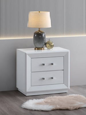 English Elm Mars Two-drawer White Gloss Nightstand with Chrome Lucite Hardware for Modern Bedrooms B078P532717